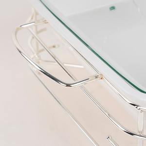 Ensemble de réchauds de buffet en céramique blanche de luxe avec couvercle en verre et support en acier inoxydable chromé, chauffe-plats carré pour mariage et réceptions - Product Image 5