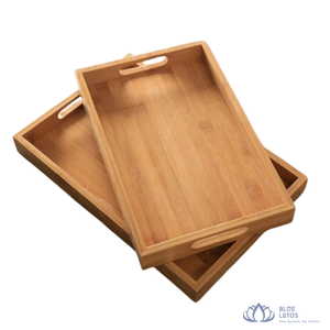Disponible |   Plateau de service rectangulaire en bois moderne et écologique, motif personnalisé, organisateur créatif pour table basse, accessoire hôtelier - Product Image 1