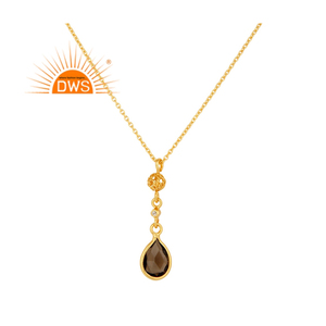 Collar de cuarzo ahumado con Topacio blanco, collar de cadena de plata de ley de diseñador chapado en oro, proveedor de joyería, Colección clásica - Product Image 4