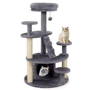 Arbre à chat gris de 40 pouces avec base large et stable à plusieurs niveaux, perchoir rembourré doux, grand condo – pour chats Munchkin et chats âgés - Product Image 1