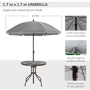 Set da pranzo da esterno grigio resistente alle intemperie da 6 pezzi con ombrellone e tavolo in vetro - Set di mobili da esterno - Product Image 6
