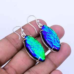 Boucles d'oreilles australiennes en opale de feu triple, faites à la main, en argent sterling 925, bijoux bohèmes, cadeau original pour femme - Product Image 6