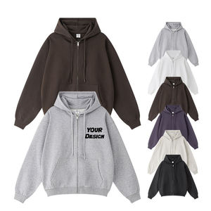 Custom logo Heavyweight Cotton Full Zipper Hoodie 440gsm Oversized <b>Thick</b> Drop Shoulder Boxy Cropped Zip up Hoodie Men - Product Image 1