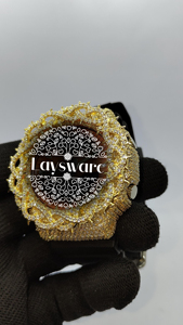 Laysware Iced VVS Moissanite <b>Watch</b> Golden Thorn Bezel Orange Dial <b>Black</b> Rubber Strap 20BAR Water Resistance Hip Hop - Product Image 4