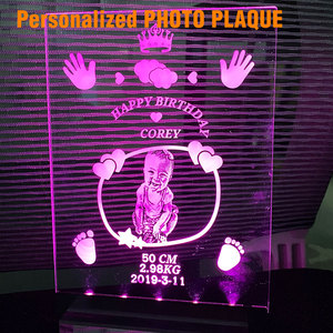 Plaque photo personnalisée en acrylique illuminée avec motif animal de dessin animé - Plaque commémorative - Product Image 1