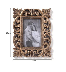 Wooden Hand Carved Rectangular Photo <b>Frame</b> 5x7 Inch Antique Golden Picture <b>Frame</b> for <b>Wall</b> and Tabletop Display - Product Image 3