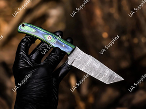 มีดทำมือจากเหล็กดามัสกัส ด้ามจับไม้ คมกริบ แข็งแรงสูง แบบฟูลแทง  OEM/ODM  สำหรับพกพา ตั้งแคมป์ เอาตัวรอด และใช้งานทางยุทธวิธี - Product Image 3