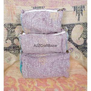 100% Pure Cotton Kantha Fabric Tassel Zipper Closure Boho Style Eco-Friendly Durable Lightweight Cosmetic Organizer - Product Image 1