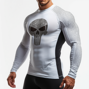 Camiseta Deportiva de Compresión para Hombre, Diseño de Calavera con Diamantes de Imitación, 100% Algodón, Transpirable y de Secado Rápido - Product Image 4