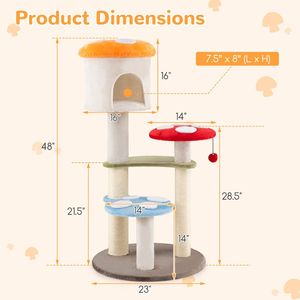 Arbre à chat en forme de champignon mignon avec poteaux à gratter en sisal et plateformes rembourrées pour le bureau - Product Image 5