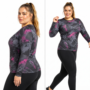 OEM Custom Plus Size Sublimated <b>Compression</b> T Shirt <b>Women's</b> Long Sleeve Rash Guard Tee 230 GSM Polyester Ladies Slim Fit T-Shirt - Product Image 4