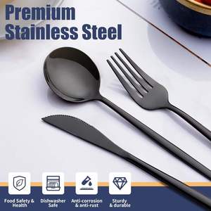 Juego de Cubiertos de Lujo de 3 Piezas en Negro Mate, Cuchillo, Tenedor y Cuchara, Diseño Minimalista, Apto para Lavavajillas, para Uso en Campamentos, a Precio Económico - Product Image 4