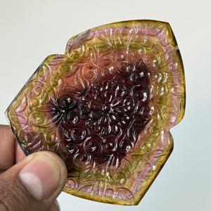 จี้หินทัวร์มาลีนหลากสีธรรมชาติแกะสลักลายดอกไม้แมนดาลา หินทัวร์มาลีนแกะสลักสำหรับทำเครื่องประดับ ขายส่ง - Product Image 2