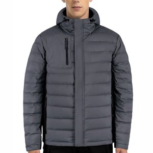 New Arrival Mens Dark Grey Hooded <b>Puffer</b> <b>Jacket</b> Thermal Insulated Baffled Winter Coat Functional Utility Pockets Outerwear - Product Image 1