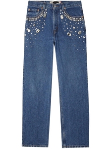 Jeans de Pierna Ancha para Mujer con Adornos de Diamantes de Imitación, Pantalones Largos de Mezclilla de Cintura Media, Ropa Casual de Alta Calidad para Mujer - Product Image 3