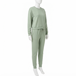 Ensemble de jogging deux pièces pour femmes, sweat-shirt à manches longues uni et pantalon de jogging à cordon de serrage - Product Image 4