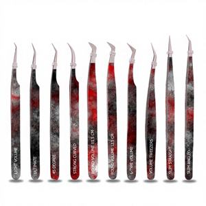 Pince à épiler professionnelle pour cils et volume, dégradé rouge-noir unique, forte adhérence, pointe en fibre, personnalisable - Product Image 1