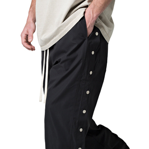 Men's Black Cotton Oxford <b>Trousers</b> <b>Elastic</b> <b>Waist</b> Button Closure Casual Style Midweight Autumn Wear - Product Image 3