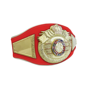 Ceinture de champion rouge avec ailes plaquées or et design globe, ceintures de titre sportif de haute qualité - Product Image 1