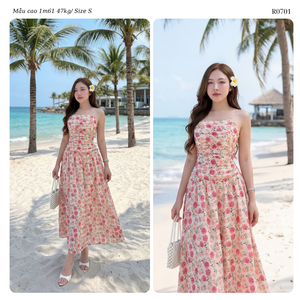 Women’s Floral Chiffon Spaghetti <b>Strap</b> Ruched Bust <b>Maxi</b> <b>Dress</b> with Flared Skirt for Vacation and Resort Wear OEM ODM Wholesale - Product Image 1