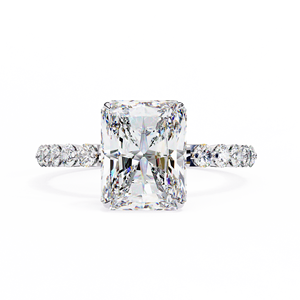 Anillo Solitario de Diamante Cultivado en Laboratorio con Corte Esmeralda de 2.50 Quilates, con Tallo de Diamantes con Engaste Compartido, Banda de Compromiso de Oro de Dos Tonos - Product Image 1