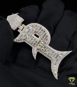Baguette " P " <b>Initial</b> Pendant With Moissanite Diamond Hip Hop <b>Necklace</b> Bling Jewelry Gift - Product Image 1