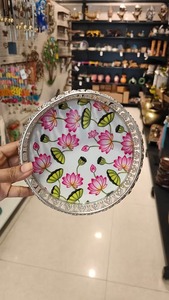 Luxury Round Floral Metal Decorative Serving Tray Handmade <b>Silver</b> Iron Display Plate Elegant Pooja Thali <b>Coffee</b> <b>Table</b> platter - Product Image 6