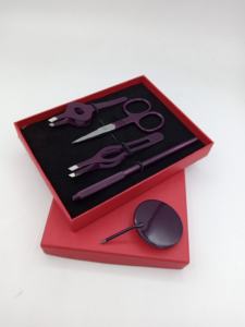 Pinzas de Cejas Profesionales de Lujo con Recubrimiento de Polvo de Vino, Diseño Curvo, Kit de Tijeras de Acero Inoxidable, Espejo Circular, Belleza - Product Image 3