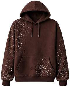 Sudadera con Capucha Marrón Chocolate con Pedrería, Oversize, de Forro Polar Grueso, con Bolsillo Canguro, Fabricante de Ropa Urbana Personalizada para Hombre - Product Image 1
