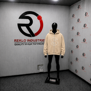 Sudadera con capucha beige extragrande con cremallera y logo de signo de dólar, diseño gráfico de streetwear personalizado, unisex, informal, a la moda, en oferta. - Product Image 3