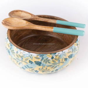 Eco-Friendly Handmade Carved Wood Enamel Salad Bowl <b>Set</b> Elegant Dining Kitchen Decor Heat Resistant Disposable Server for - Product Image 3