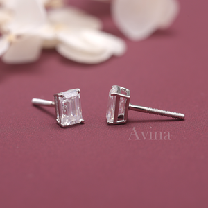 IGI Certified Lab Grown Diamond Emerald Cut Stud Earrings 9K White / Yellow & Rose Gold Solitaire Diamond Earrings - Product Image 4