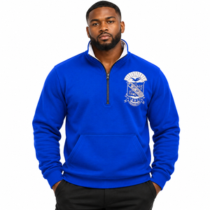 Sudadera de Forro Polar con Cierre de Cremallera de un Cuarto para Hombre, Color Azul Rey, con Escudo Bordado, Manga Larga, Estilo Casual de Fraternidad Phi Beta Sigma - Product Image 1