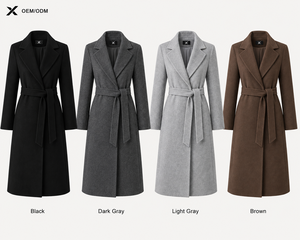 Abrigo Largo de Lana para Mujer, Color Negro, Gris Oscuro y Claro, Caqui, Cuello Vuelto, Cinturón, Ropa Formal de Invierno, Manga Larga, Elegante - Product Image 3