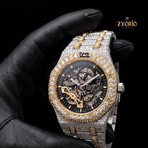 Reloj de Lujo Automático con Esqueleto y Diamantes de Moissanita para Hombre, Bicolor Oro y Plata, Mecánico Analógico de Pulsera con Bisel Engastado y Caja - Product Image 4