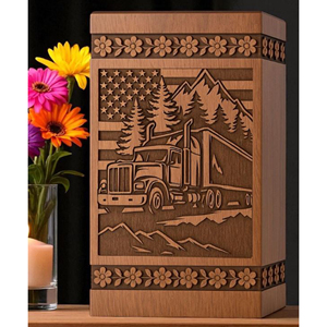 Handmade Rosewood Urn Box with Truck and American Flag Personalized <b>Memorial</b> Gift <b>Memorial</b> <b>Keepsake</b> by AYAANS - Product Image 1