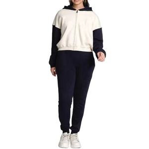 Conjunto de chándal con capucha de gran tamaño para mujer, ropa de calle de diseño clásico personalizado, conjunto de chándal de algodón con cremallera completa para mujer - Product Image 1