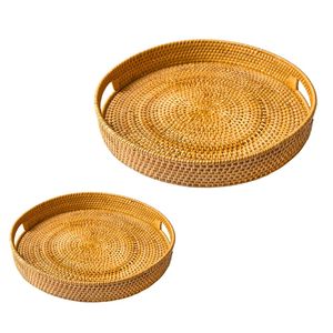 Round Wicker RATTAN <b>BASKET</b> / <b>TRAY</b> Rattan <b>Tray</b> Handmade Handmade Serving <b>Tray</b> for Cafe and Restaurant - Product Image 1