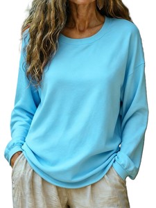 T-shirt CVC décontracté à manches longues et col rond pour femme, grande taille, broderie logo personnalisée OEM, prix usine Chine Bangladesh - Product Image 3