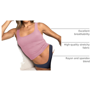 Best Selling <b>Women</b> Square Neck <b>Tank</b> <b>Top</b> Ribbed Cropped Camisole Sleeveless Pink Crop <b>Tops</b> Casual <b>Knitted</b> Eco Friendly OEM ODM - Product Image 3
