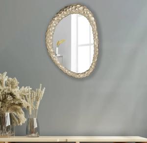 Miroir mural ovale en métal avec bordure texturée, design moderne décoratif fait main pour salon et chambre à coucher - Product Image 3