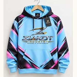 Sudadera con Capucha de Fútbol Azul Claro y Blanco/Negro, Cosida a Medida, Venta al Por Mayor Directa de la Industria Ziakot - Product Image 3