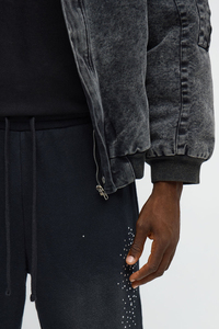 Jean en denim pour homme avec strass, coupe large et droite, délavé, logo personnalisé, style streetwear - Product Image 2