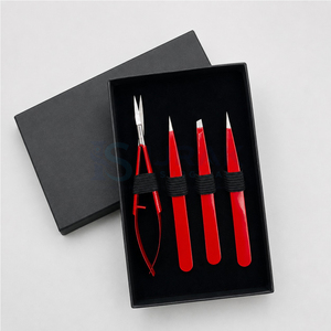 Pince à épiler professionnelle en acier inoxydable, colorée, à pointe oblique, lot de 4, étui inclus, étiquette privée personnalisée, pince à épiler écologique - Product Image 4