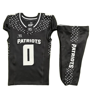 Conjunto de Uniforme de Fútbol Americano Negro con Vela Azul, Ropa Deportiva Juvenil, Manga Corta, Cuello en V, 100% Poliéster, Logotipo Personalizado Patriots - Product Image 1