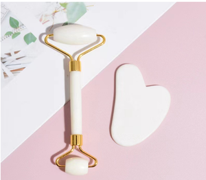Set de Gua Sha 2025: Rodillo Facial de <span class=keywords><strong>Jade</strong></span> Blanco con Marco Dorado y Gua Sha en Forma de Corazón, Productos de Spa para el Bienestar y <span class=keywords><strong>Beneficios</strong></span> para la Piel - Product Image 2