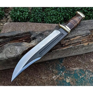 Cuchillo Bowie Hecho a Mano de Acero D2 con Mango de Cuero, Guardacuchillo de Latón y Funda de Cuero Fino, Cuchillo Vikingo, Cuchillo para Exteriores - Product Image 4