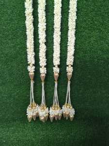 Handmade Fabric Jasmine Flower Hanging with Pearl and Golden Tassels for Wedding Backdrop Festive Home & <b>Door</b> Entrance Decor - Product Image 5
