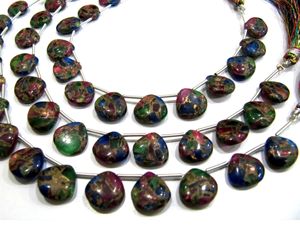 Perles de pierre multicolores en turquoise huître, lisses, de 12 mm, en forme de cœur, longueur 8 pouces - Product Image 1