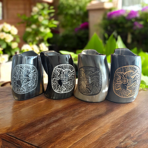Natural Ox Horn Drinking Cup Hand Carved Viking Pattern Horn Mug for Beer <b>Whiskey</b> Mead Vintage Medieval Bar Decor Gift - Product Image 1